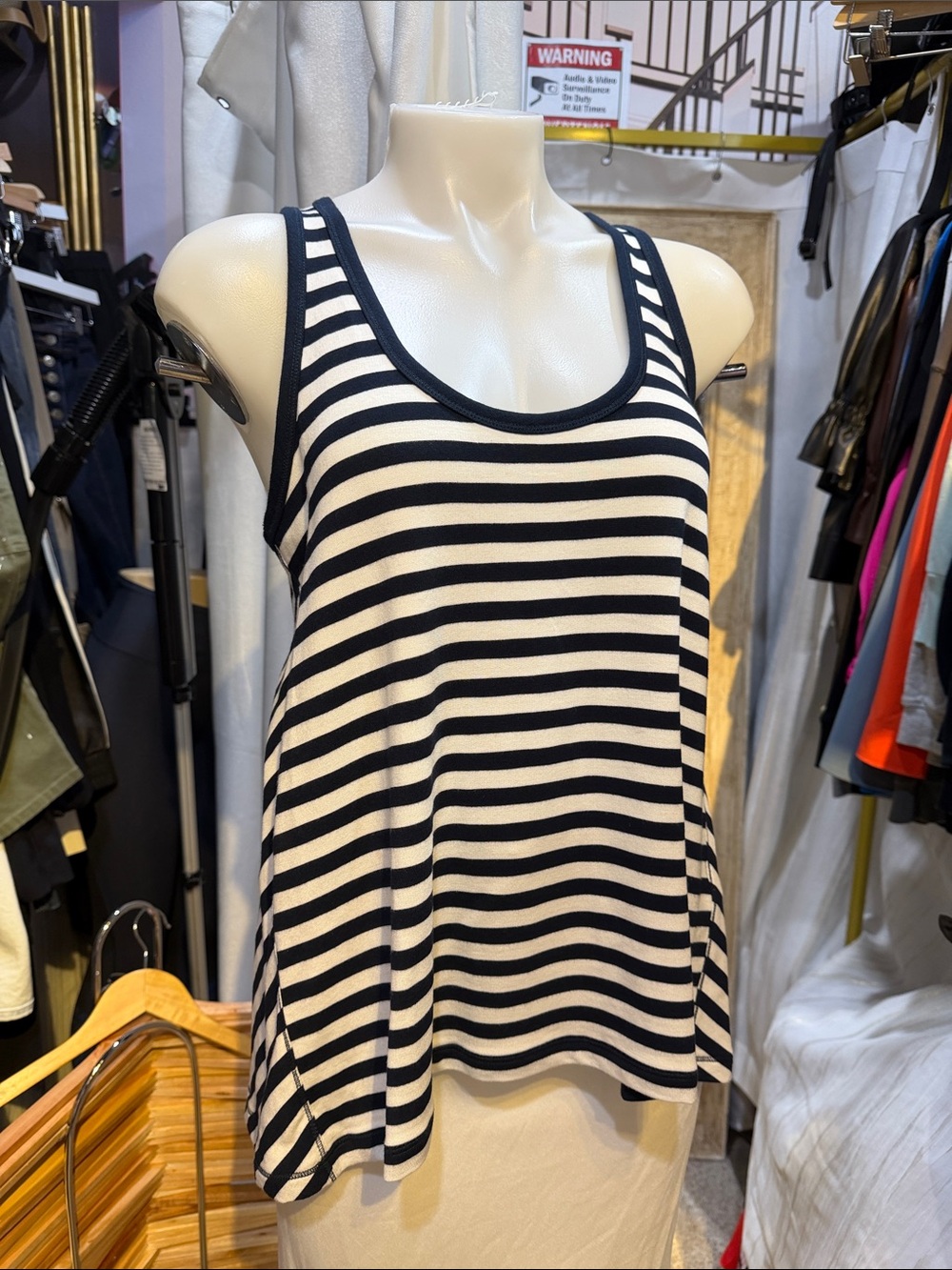 rag & bone Black and White Striped Scoop Tank
